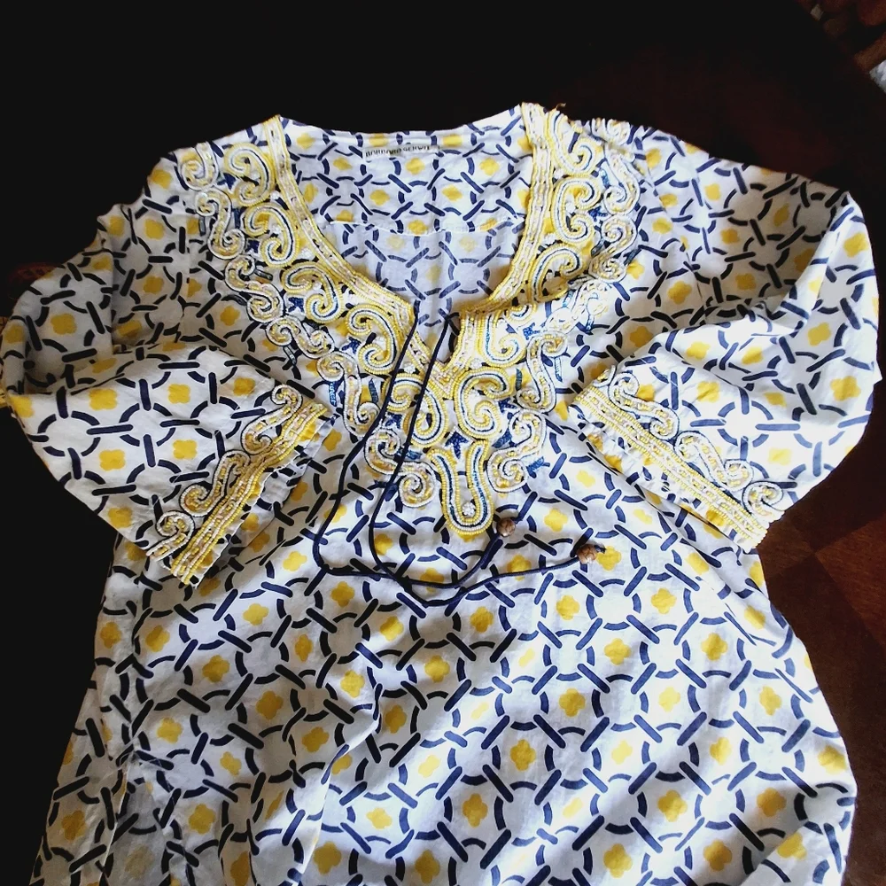 Barbara Gerwit Embellished Geometric Print Cover-Up Tunic Top Women Size Large - Picture 12 of 16